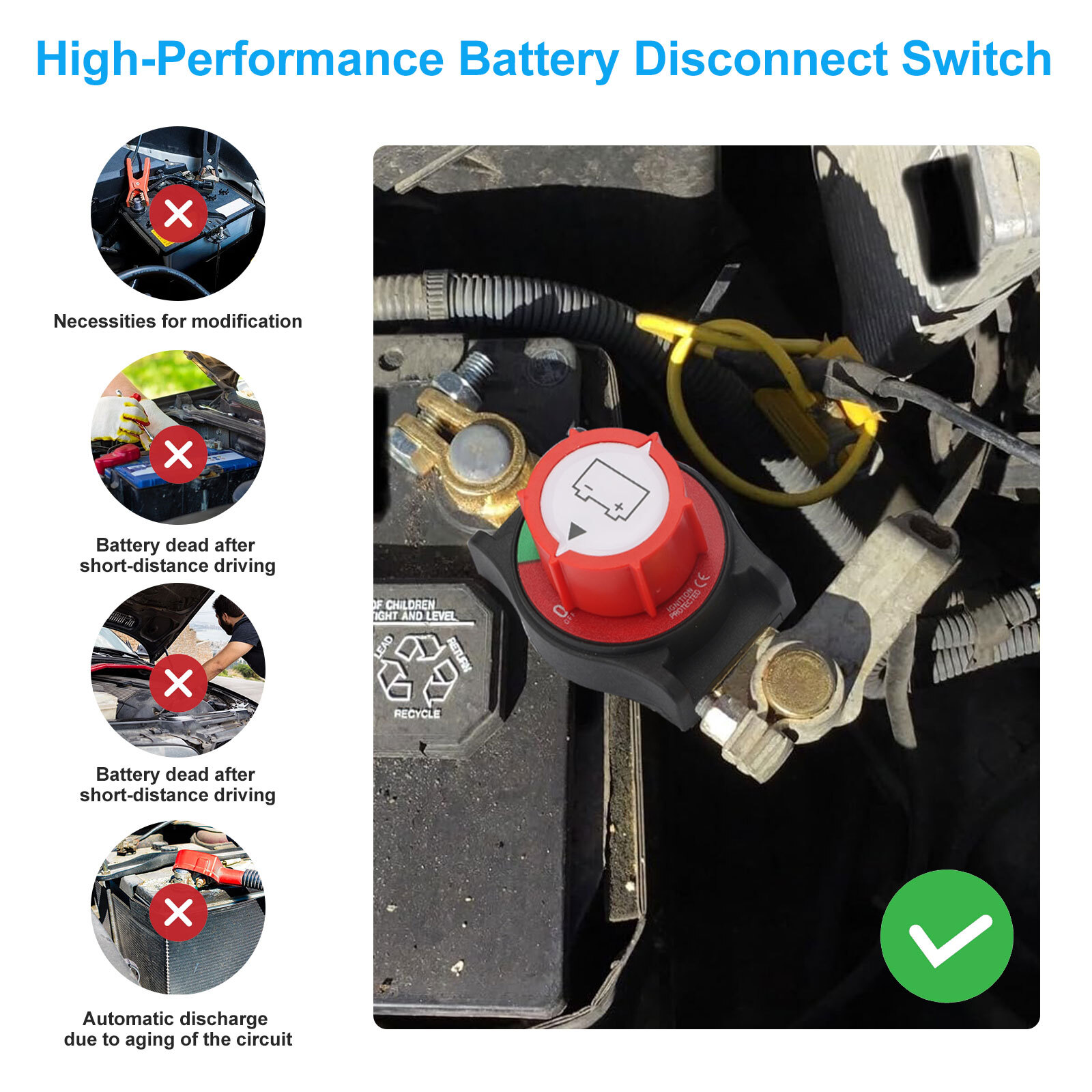 Top Post Battery Disconnect Switch 12-48V Marine Battery Cut-Off Switch Isolator
