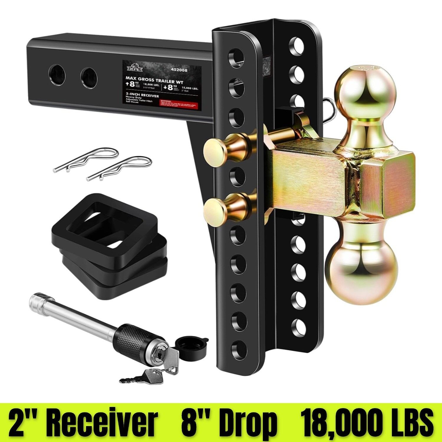 Adjustable Trailer Hitch 2 inch Receiver 8″ Drop Hitch 2″ & 2-5/16″ Ball Hitch