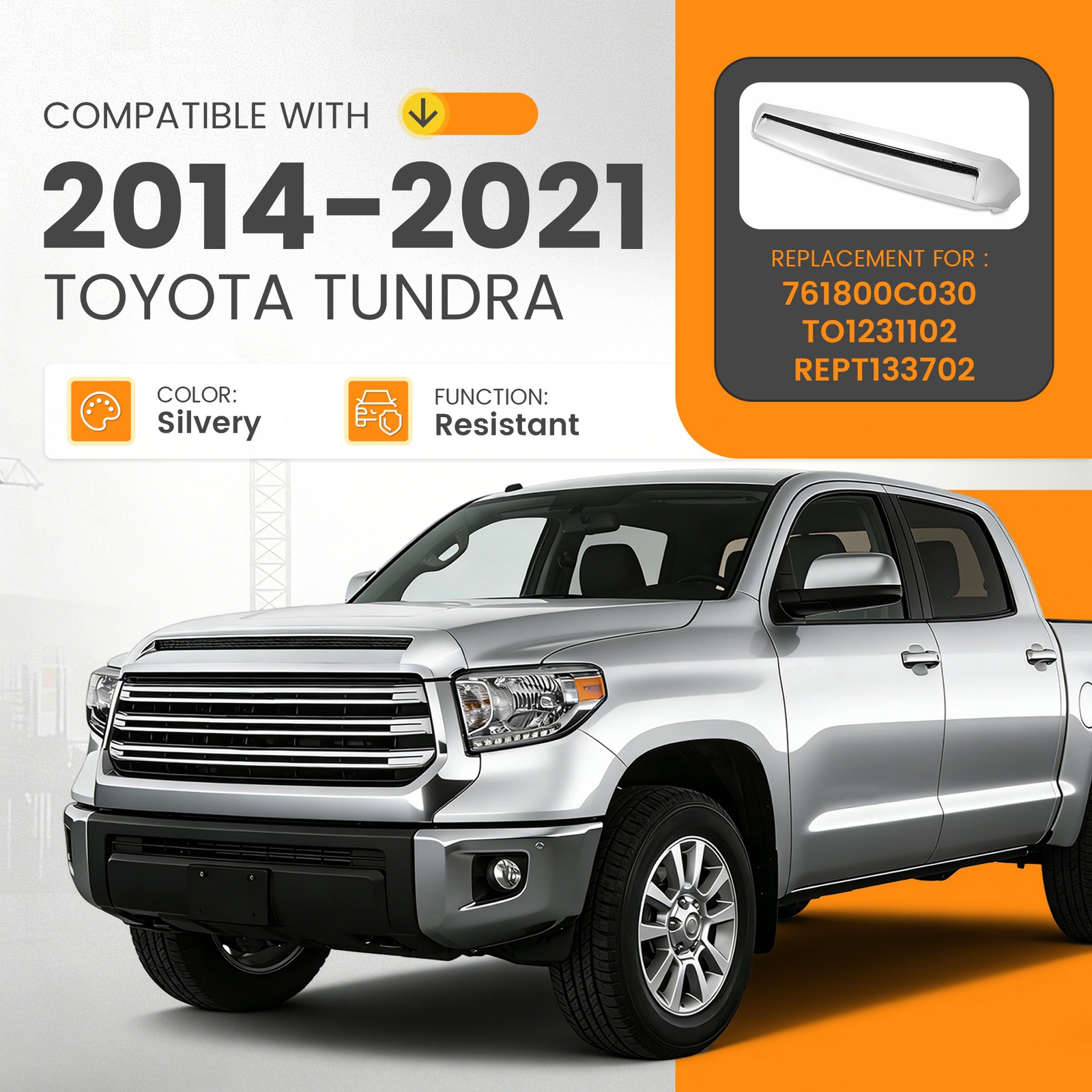 Front Upper Hood Bulge Molding Grille Trim For Toyota Tundra 2014 15 2016-2021