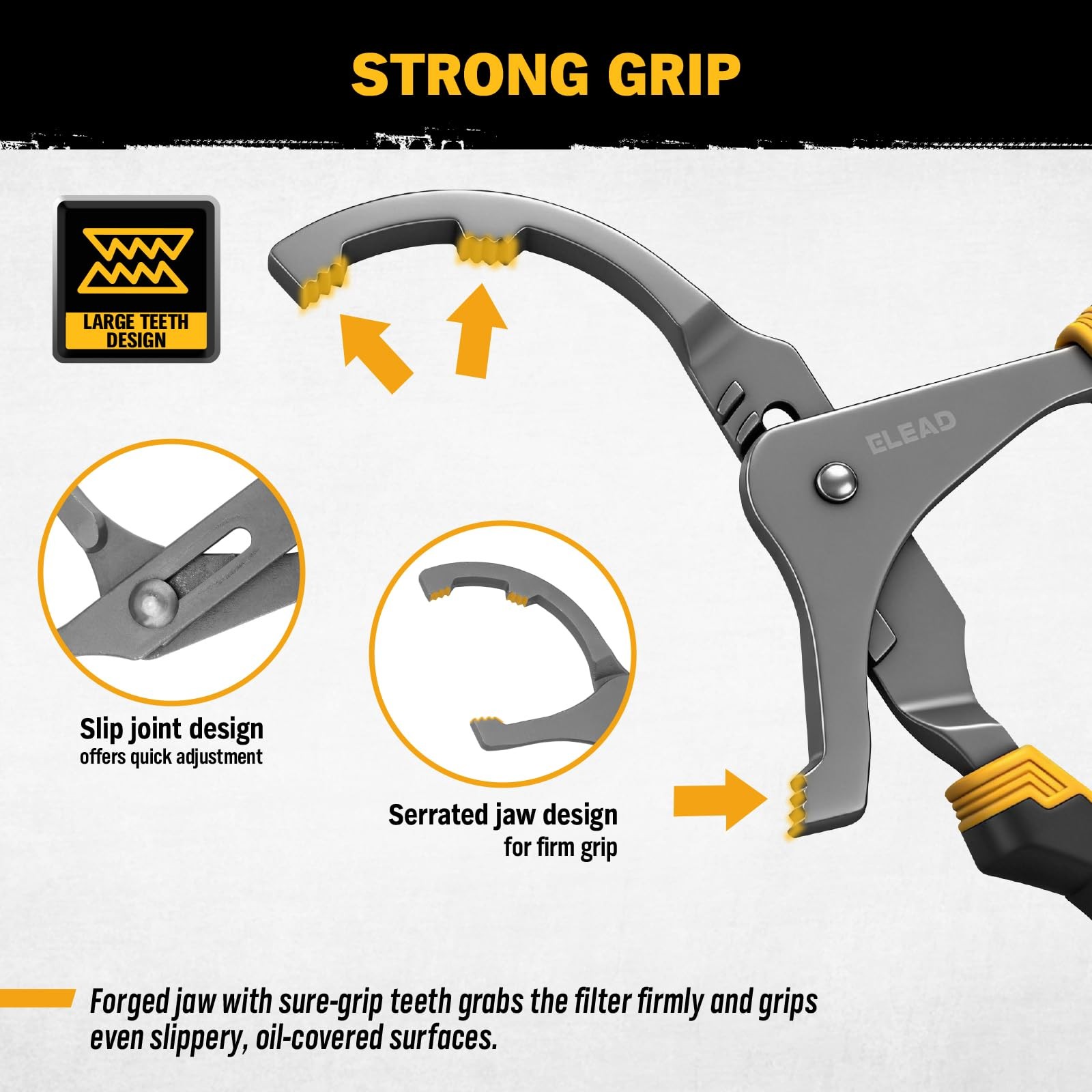 ELEAD Adjustable Oil Filter Wrench Set – 9″ & 12″ 2-Piece Set, Black & Yellow