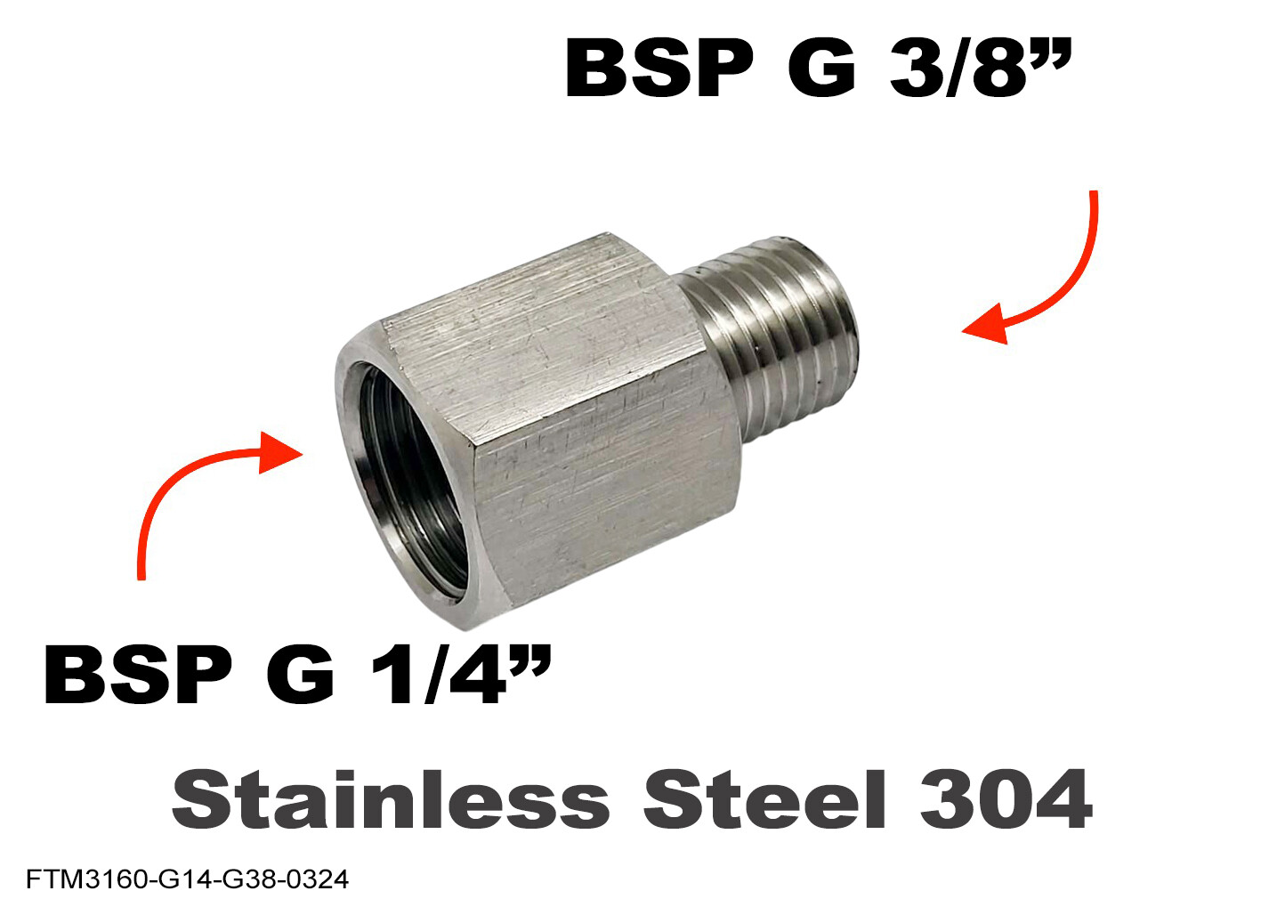 BSP G 1/4″ Female to BSP G 3/8″ Male Stainless Sensor Adaptor Fitting Conversion