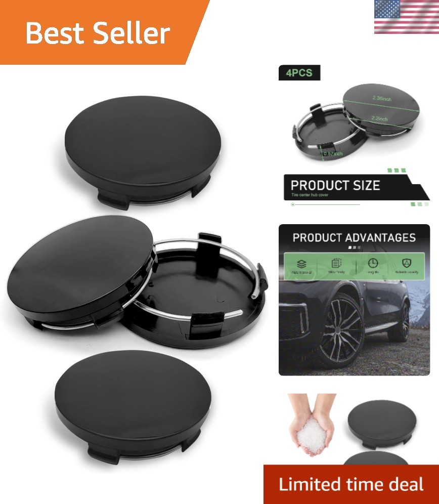 60MM Black Car Wheel Center Caps – 4PCS of Rustproof Hub Covers for All Vehicles