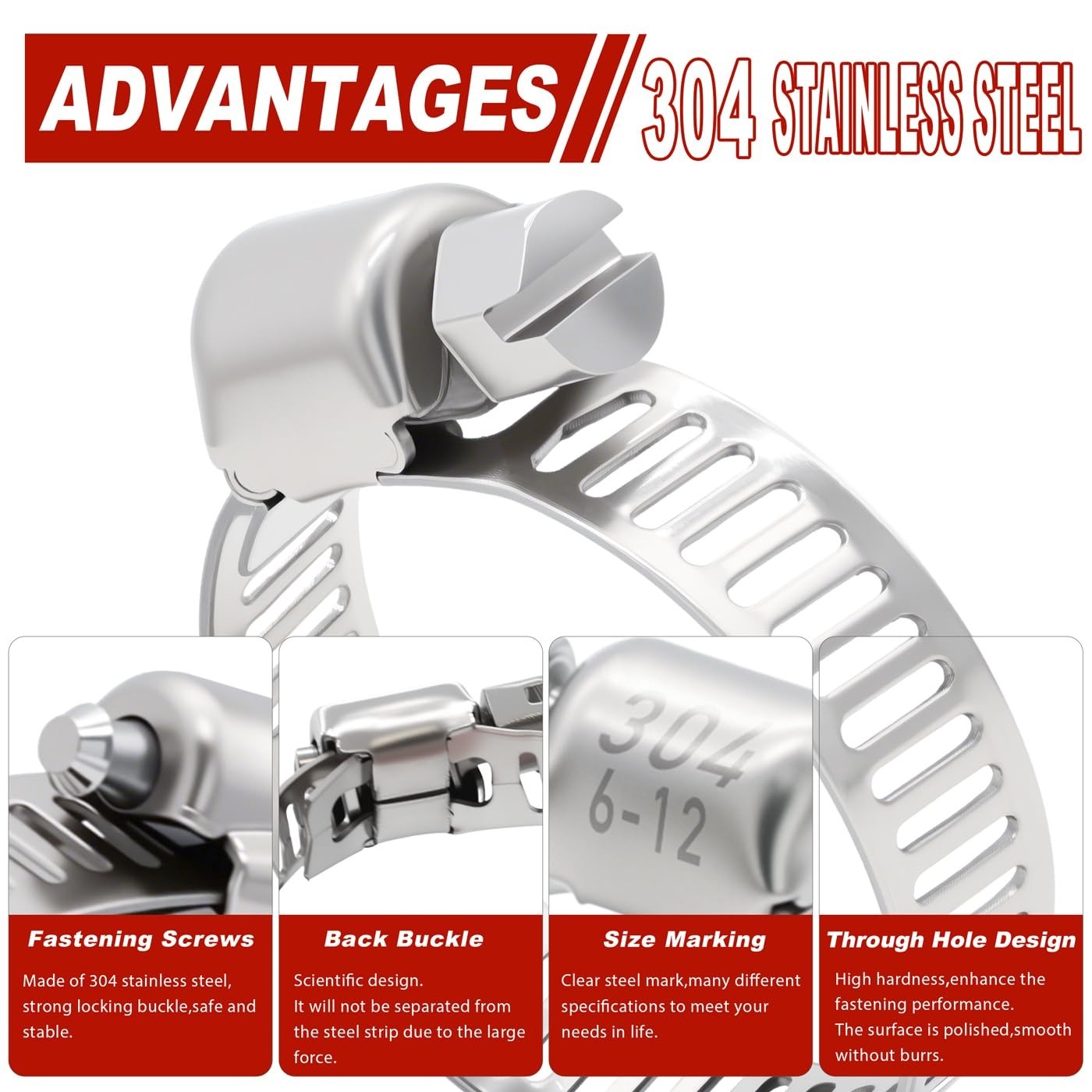202PCS Adjustable Stainless Steel Hose Clamp Set 1/4”-2” for Plumbing, Automotiv