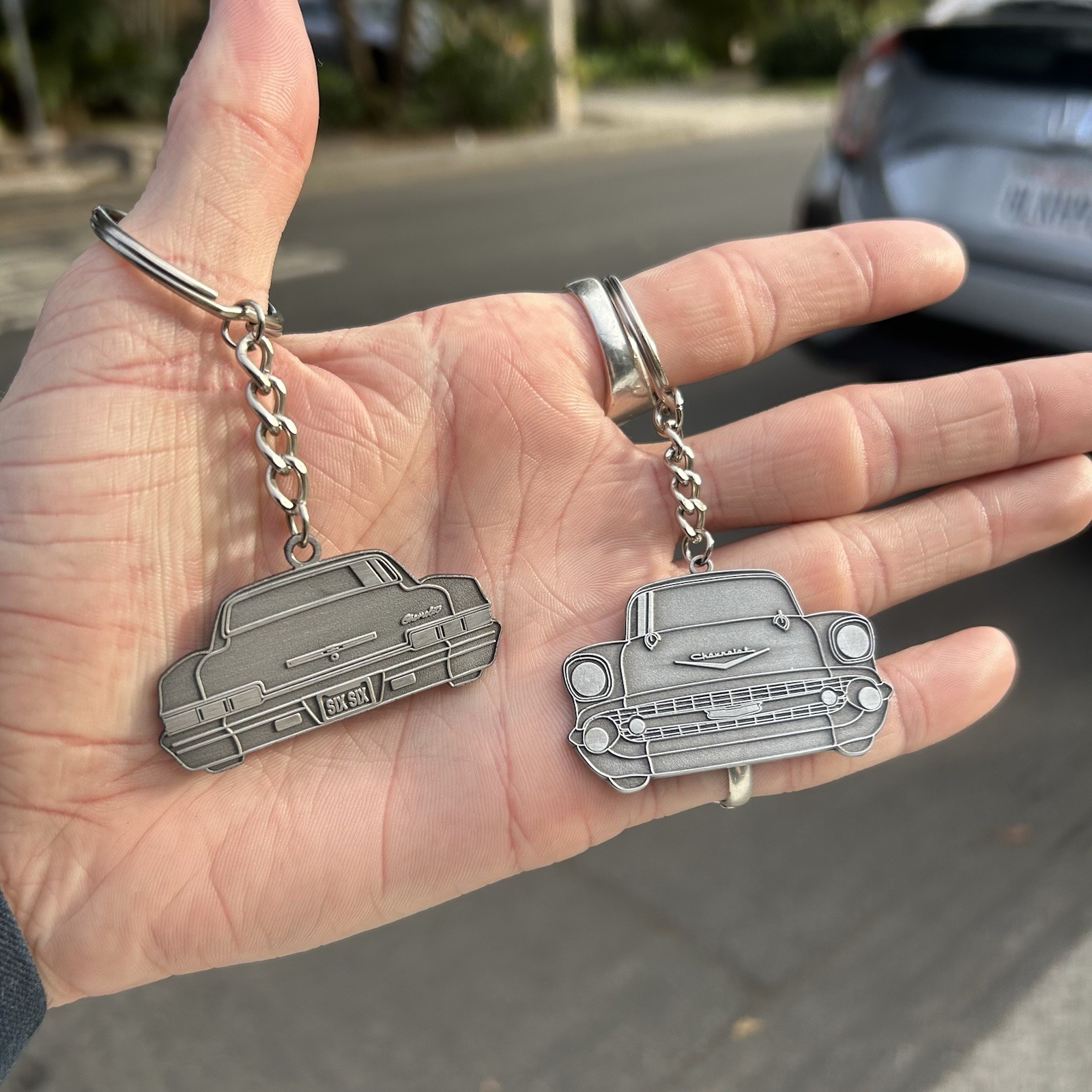1957 Chevy Bel-Air Metal Keychain Double-Sided