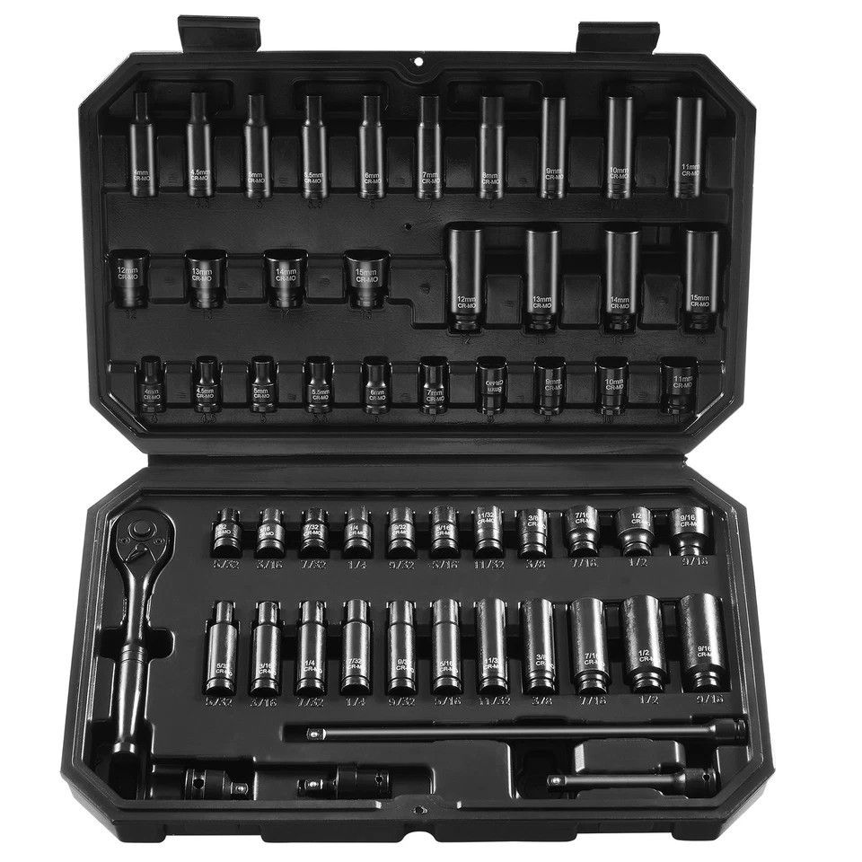 Impact Sockets Set 55pcs 6-Point 1/4″ Drive Bit Ratchet Tool Kit Case