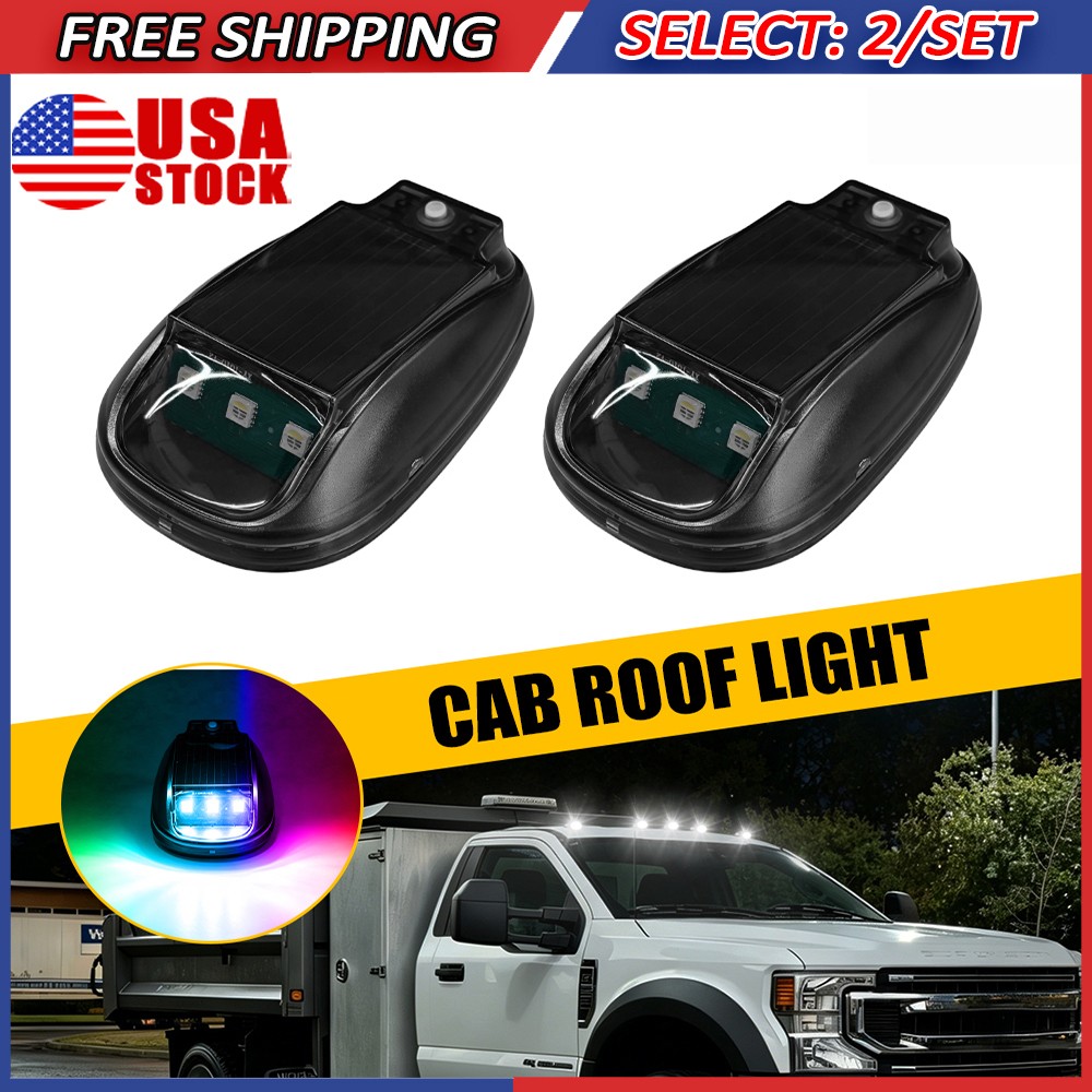 4x RGB Solar Strobe Light Wireless LED Car Roof Marker Lamp USB Rechargeable 12V