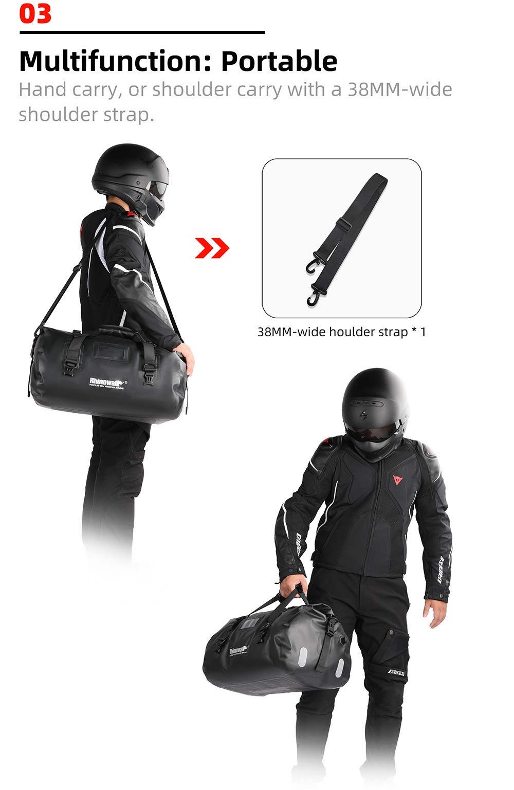 Rhinowalk Waterproof Motorcycle Touring Tail Bag 45L Cycling Shoulder Bag Black