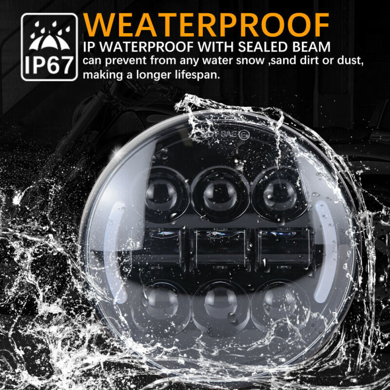 5-3/4″ 5.75inch Round Motorcycle LED Headlight with DRL Amber Turn Signal Black