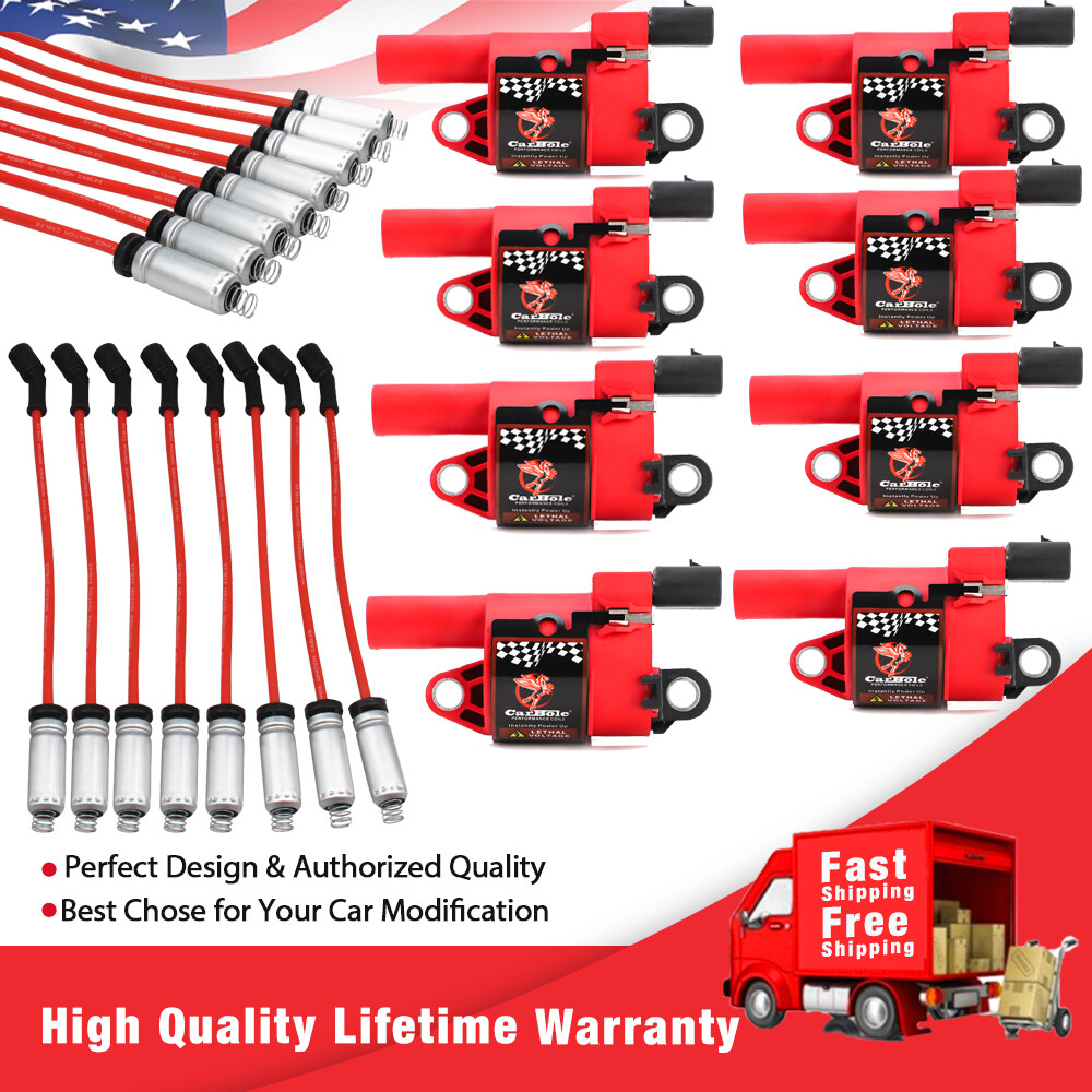 D514A IGNITION COIL PACK (8) + 8 SPARK PLUG WIRES FOR LS2 LS3 LS4 LS7 ENGINES