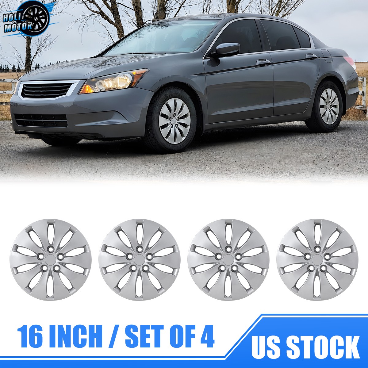 16″ 4Pcs Hubcaps For 2008-2012 HONDA ACCORD SEDAN Wheel Rims Cover Bolt On