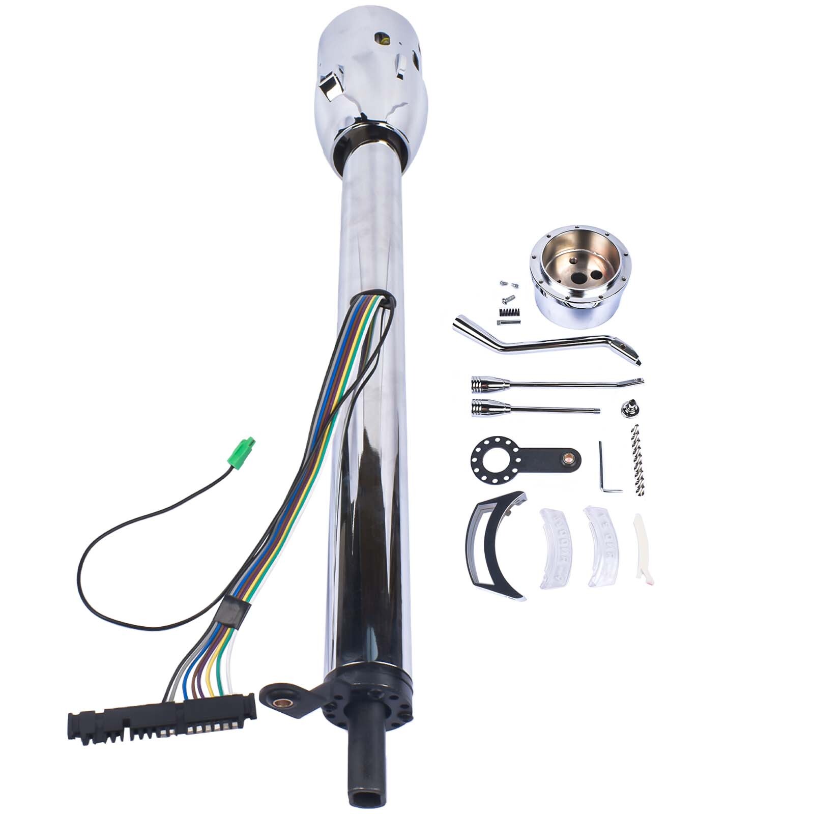 30″ Steering Column Tilt Automatic No Key Universal W/ 9 Holes Adapter Chrome