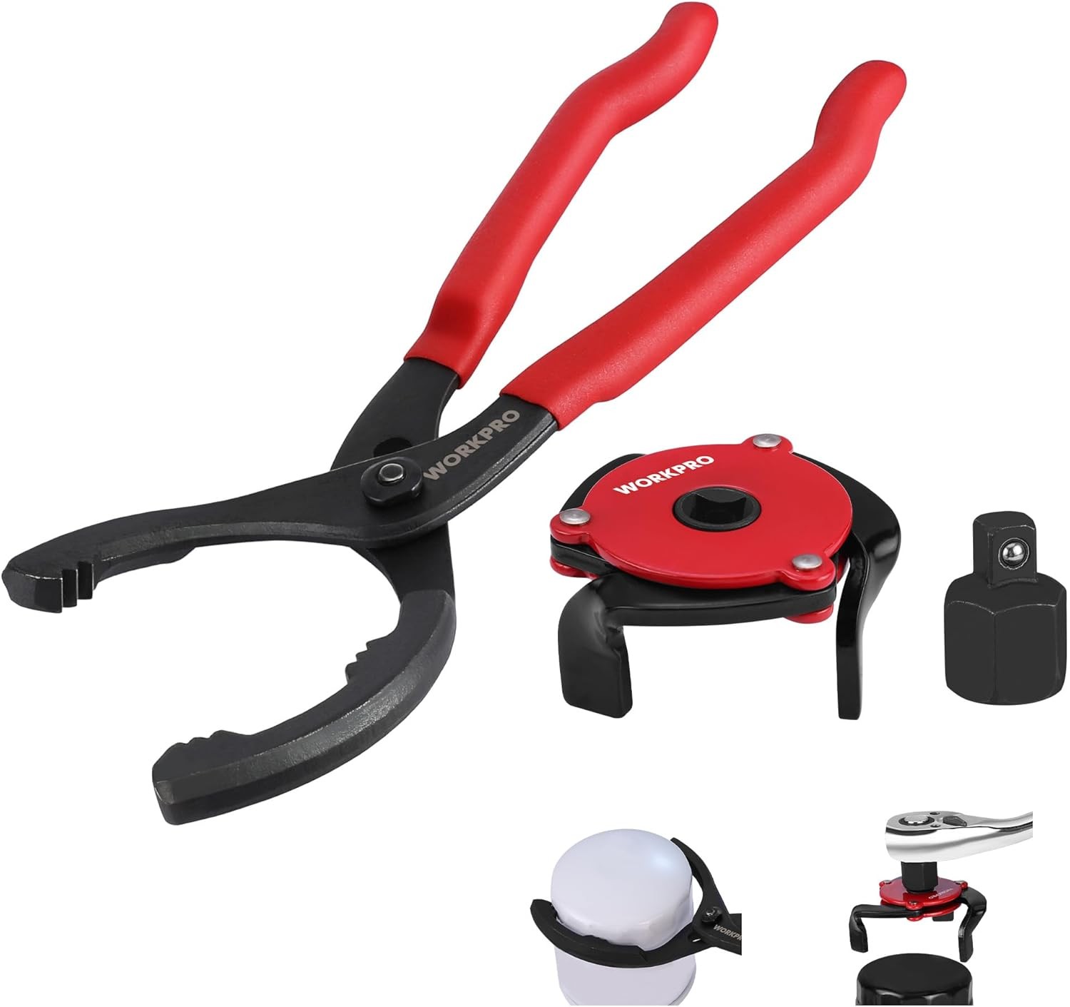 WORKPRO 2PCS Oil Filter Wrench 12″ Adjustable Plier 3-Jaw Universal Removal Tool