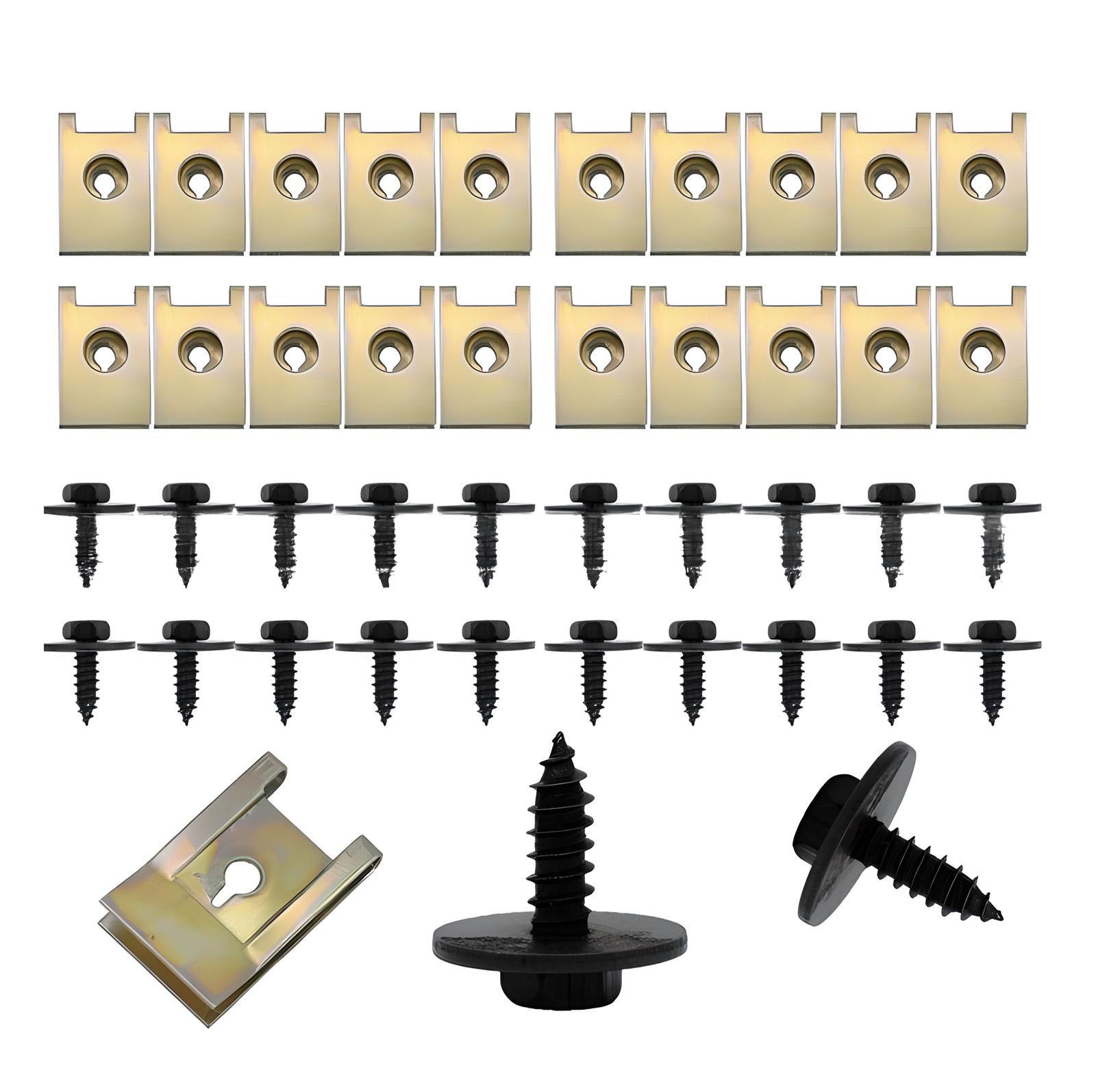 40PC Metal Car Screw Body Fender Bumper Retainer U Nut Clips Gasket Fastener Kit