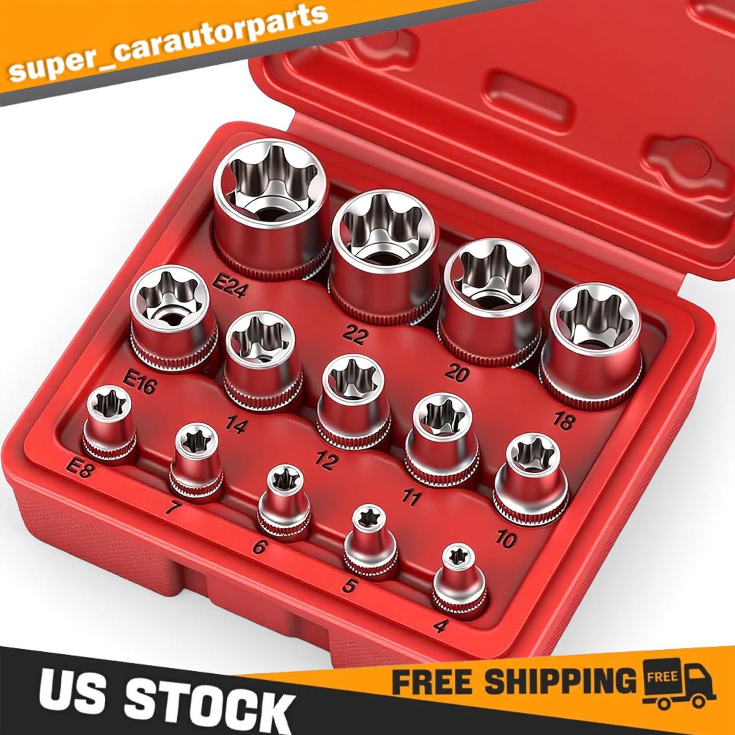 ?14PCS Torx Star Bit Female E Socket Set Automotive Shop Tools External E4-E24