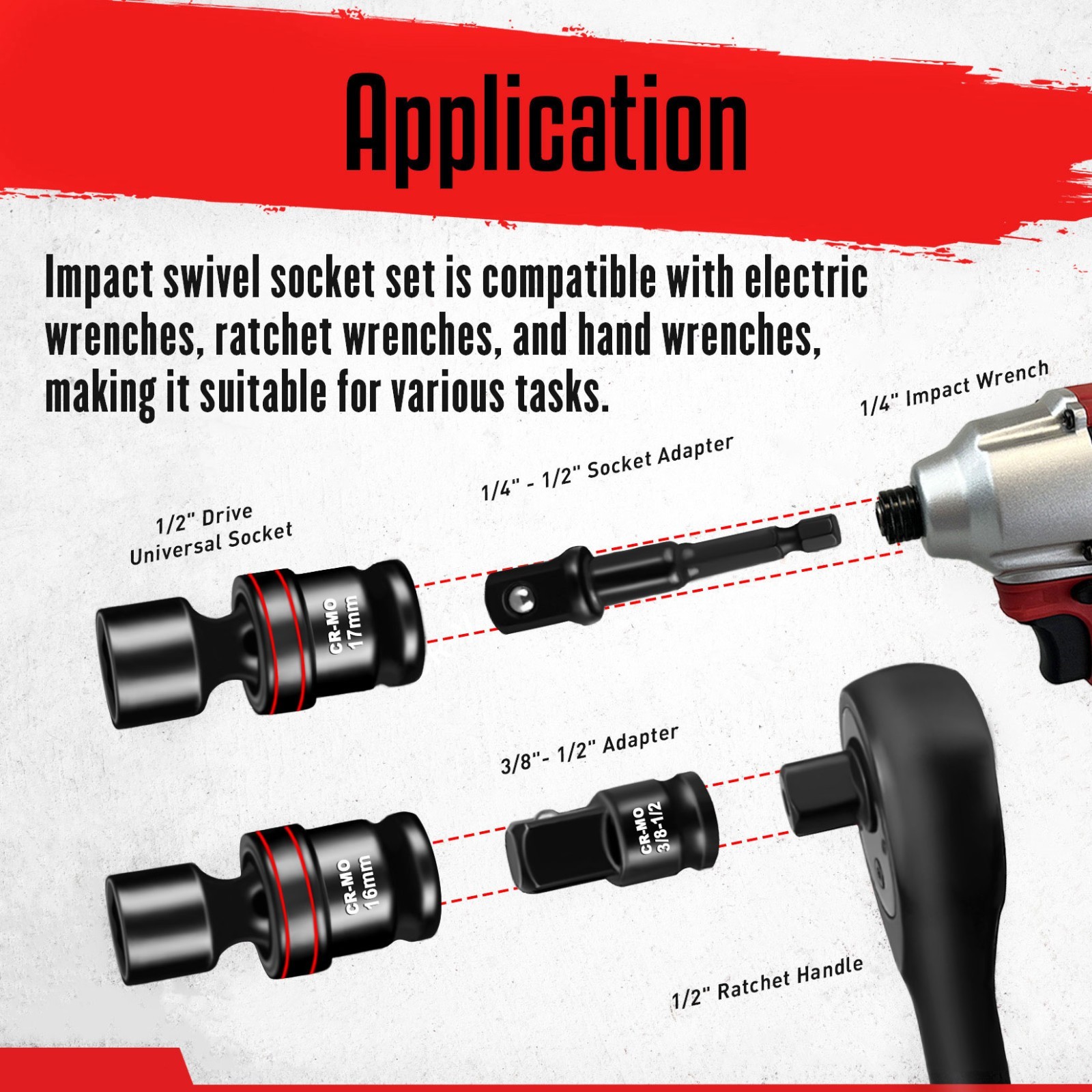 18-Piece 1/2″ Drive Shallow Impact Universal Joint Metric Swivel Socket Set