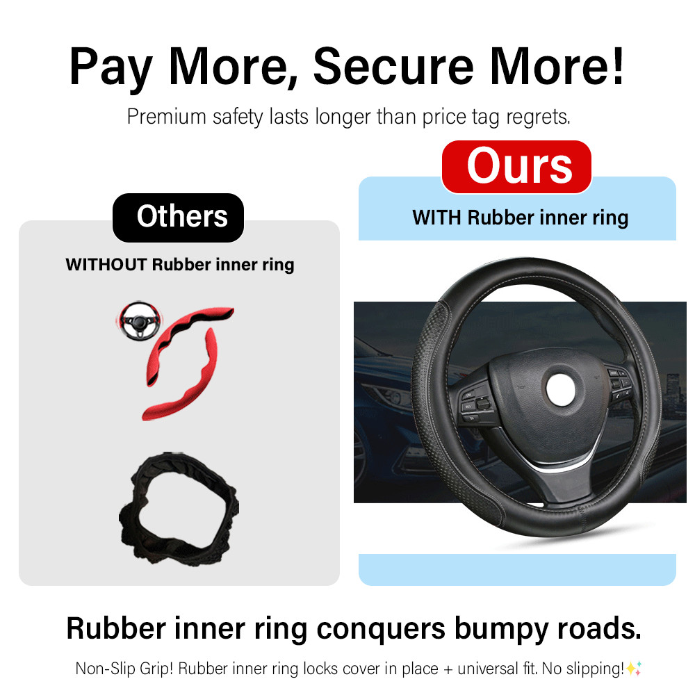 Black Cowhide Leather Car Steering Wheel Cover For GMC Sierra Round 15in/38cm