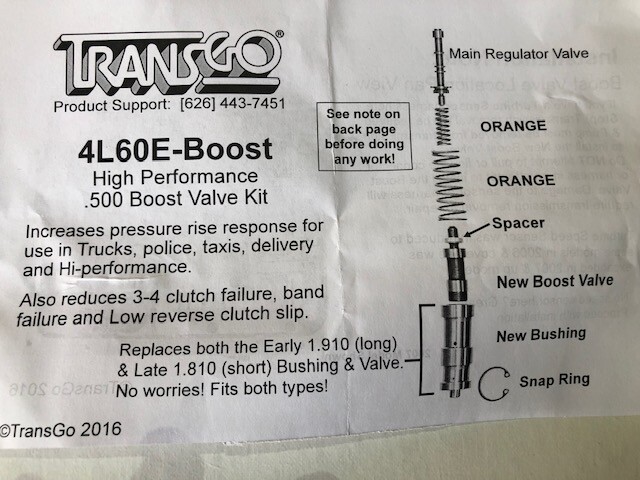 TRANSGO 4L60E-BOOST High Performance .500 Valve Kit 1993-2007 w/o TSS