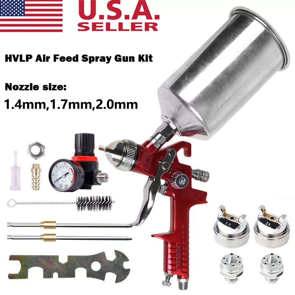 HVLP Air Paint Spray Gun Kits Gravity Feed Car Auto Primer 1.4/1.7/2.0MM Nozzles