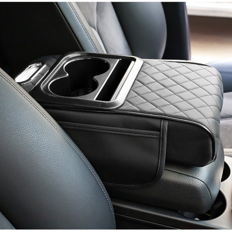 Car Center Console Armrest Box Pad Elbow Support Cushion Mat With 2 Cup Holder