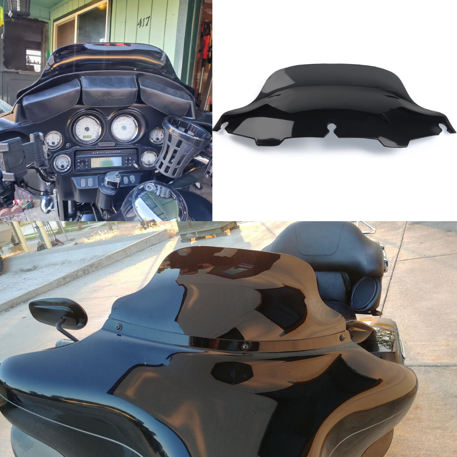 Black 8” Front Windshield Windscreen for Harley Street Electra Glide 1996-2013