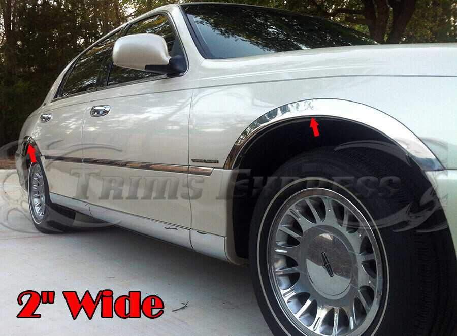 for:1998-2002 Lincoln Town Car Fender Trim Stainless Wheel Well Arch Lip 4Pc 2″