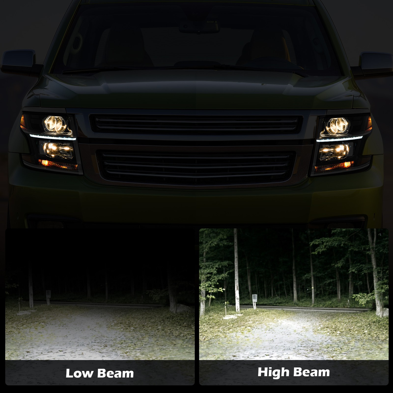 Projector Headlights for 2015-2020 Chevy Tahoe Suburban LED DRL Halogen LH + RH