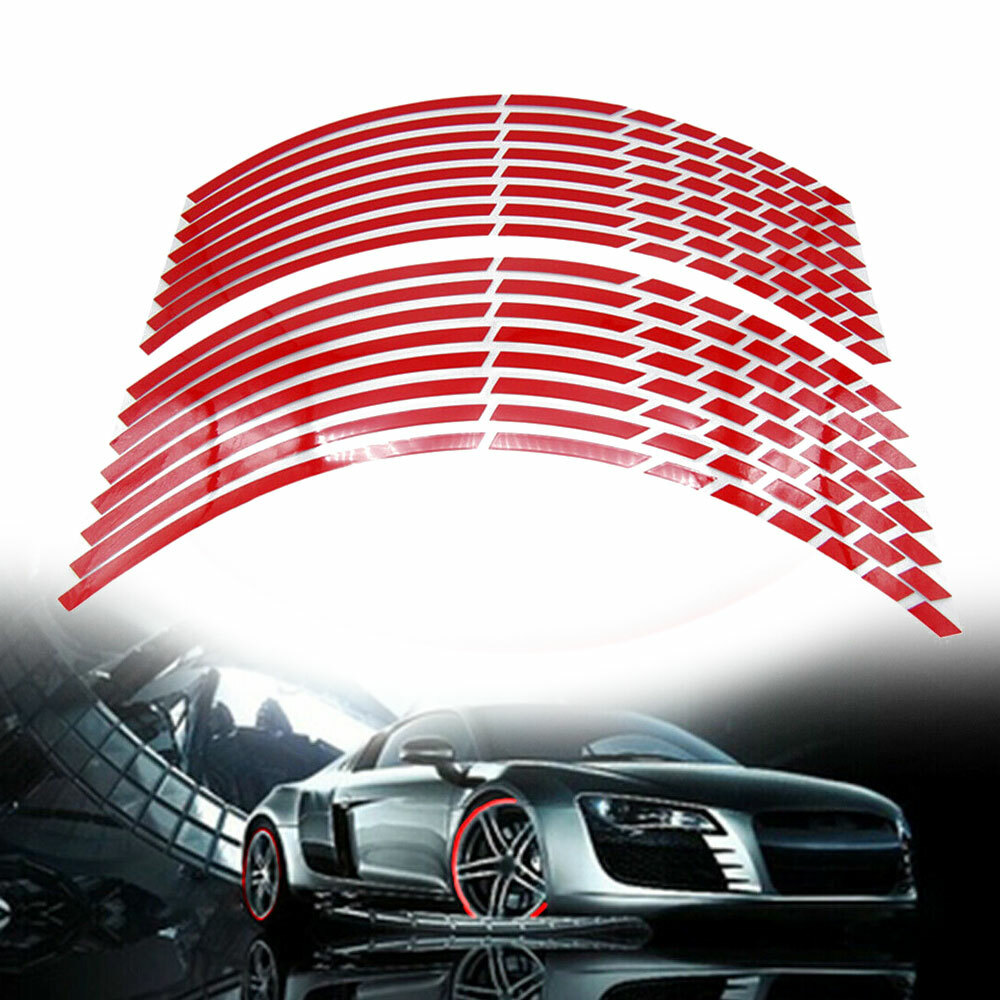 16pcs Red Reflective Stickers Car Wheel Hub Rim Stripe Tape Decals Accessories