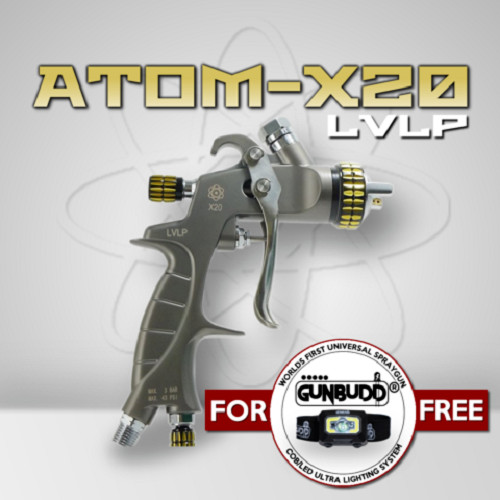 LVLP Atom X20 Professional Auto Paint Car Clearcoat Gun with FREE GUNBUDD LIGHT!