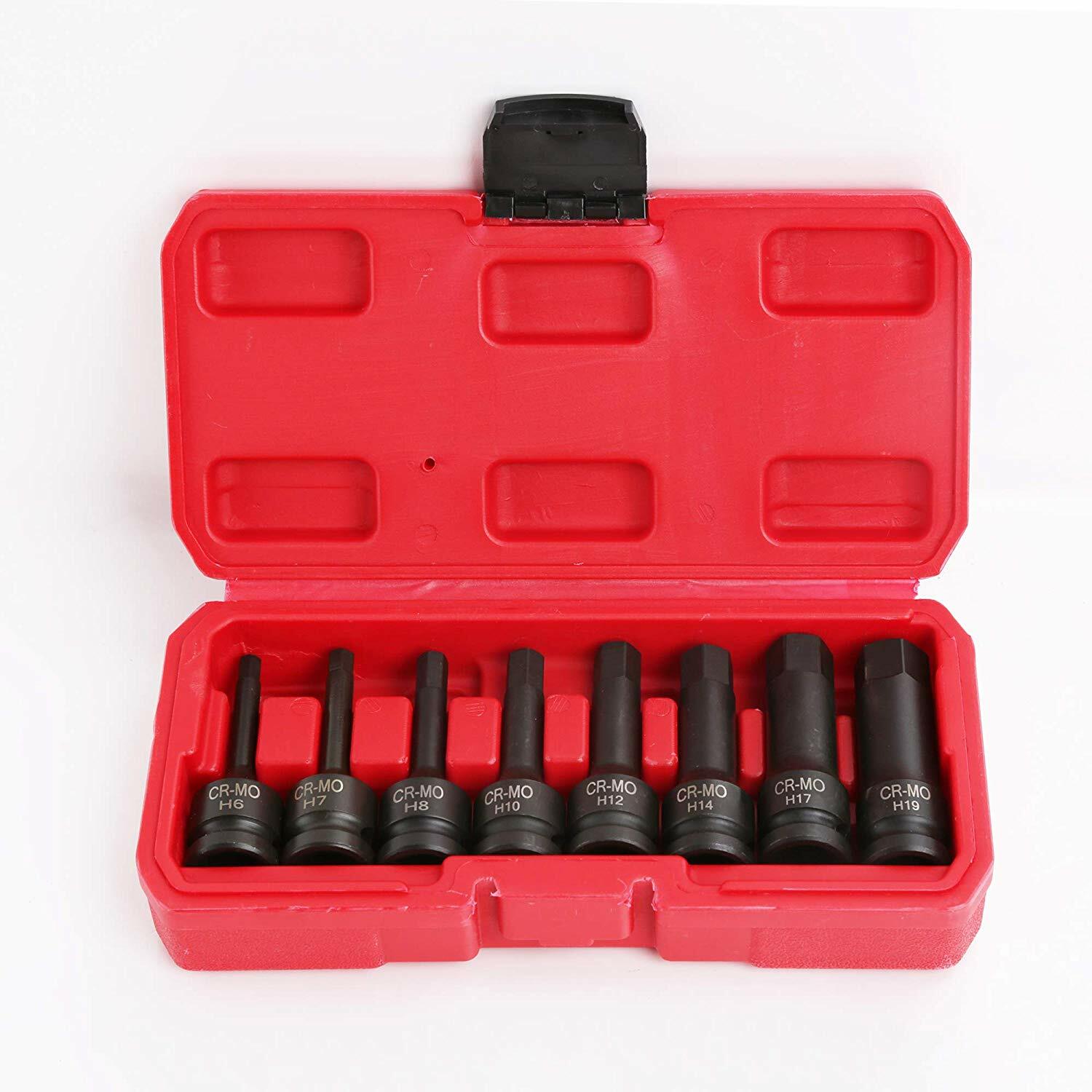 8Pcs Metric 1/2″ Drive Impact Socket Set Hex Bits Long Air Allen Driver