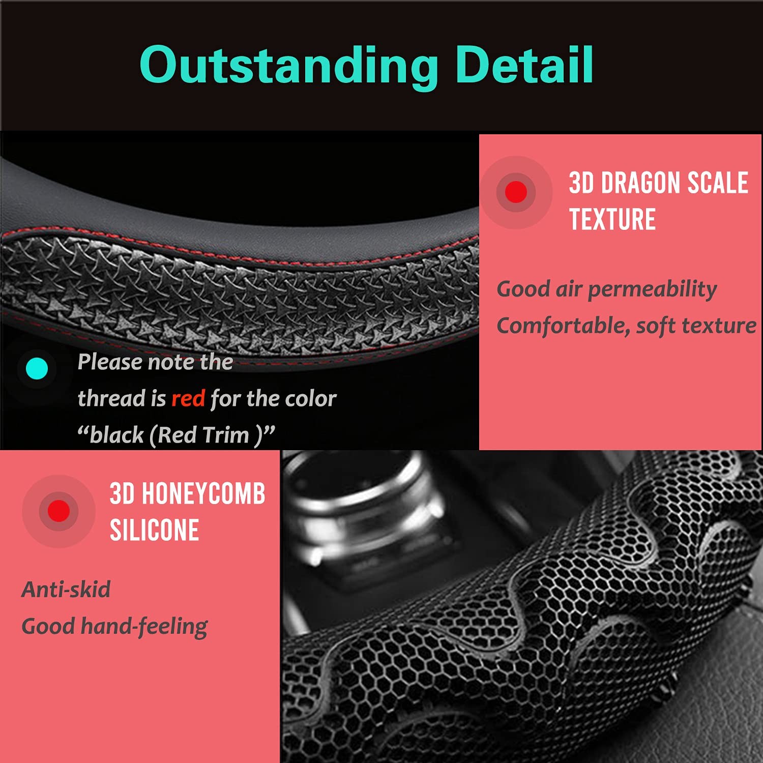 PINCTROT Steering Wheel Cover Great Grip with 3D Honeycomb AntiSlip Design, U…
