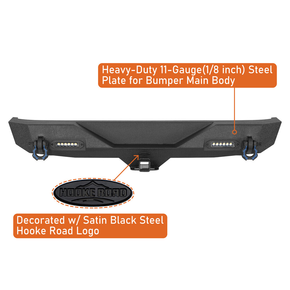 Rear Bumper w/ Receiver Hitch & LED Light & D Ring Fit 07-18 Jeep JK Wrangler JK