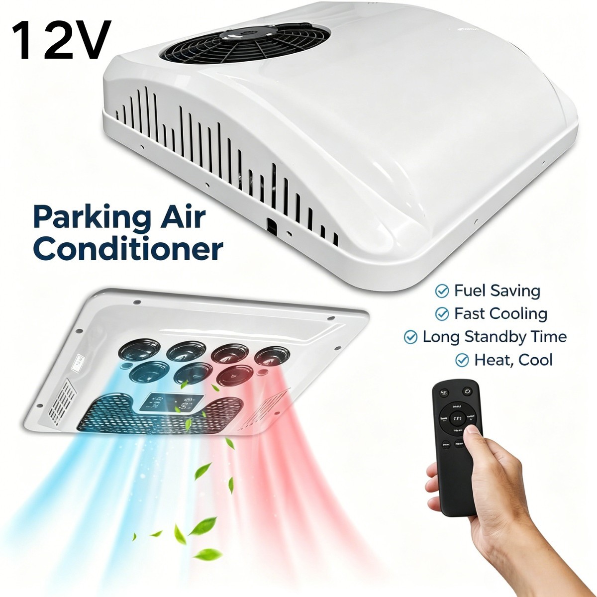 12V Low Profile RV Air Conditioner Cool Heat Rooftop AC Kit for Campers Trailers