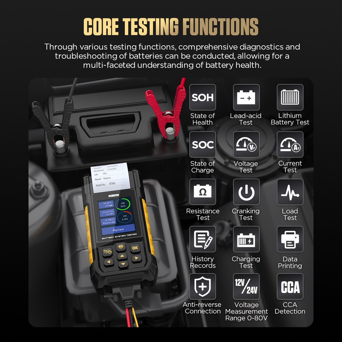 Car Battery Tester Lithium Battery Tester Load Test Cranking Charging Analyzer