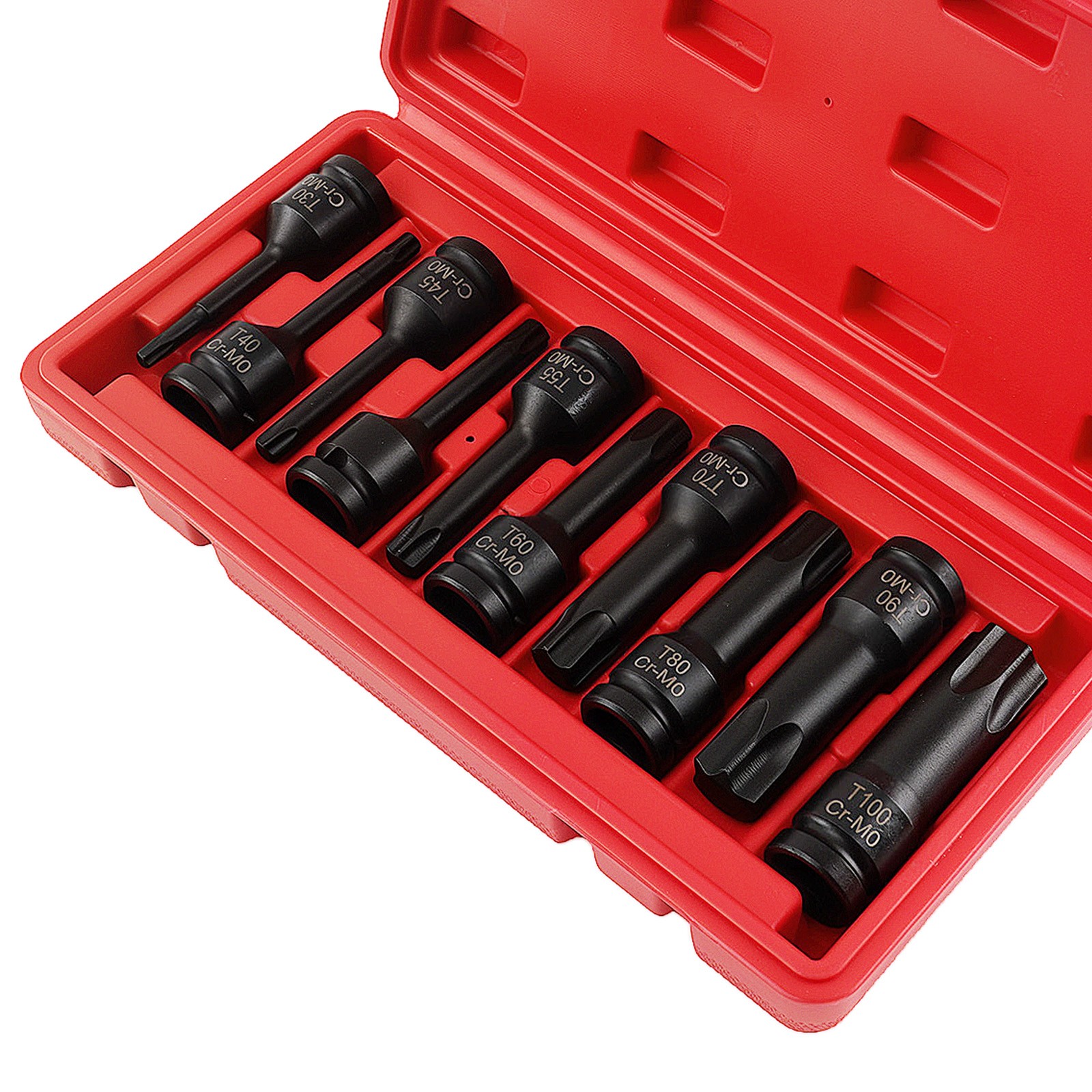 10Pcs T30-T100 1/2 Inch Socket Bits Set Star Drive Impact with Carrying Case