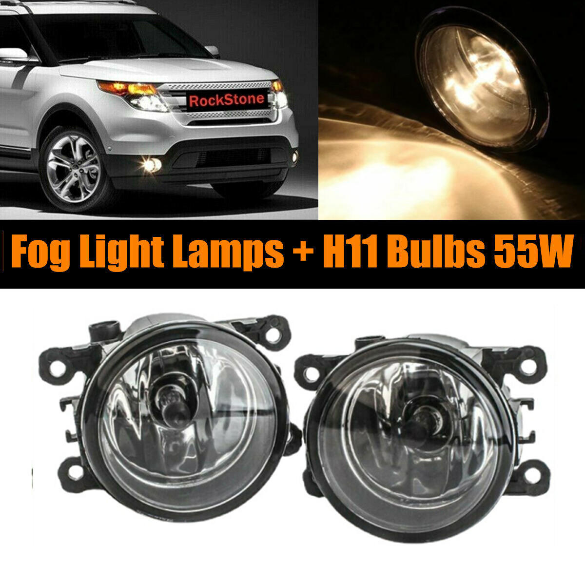 Pair of Fog Light Driving Lamp + H11 Halogen Bulbs 55W – Right + Left Side