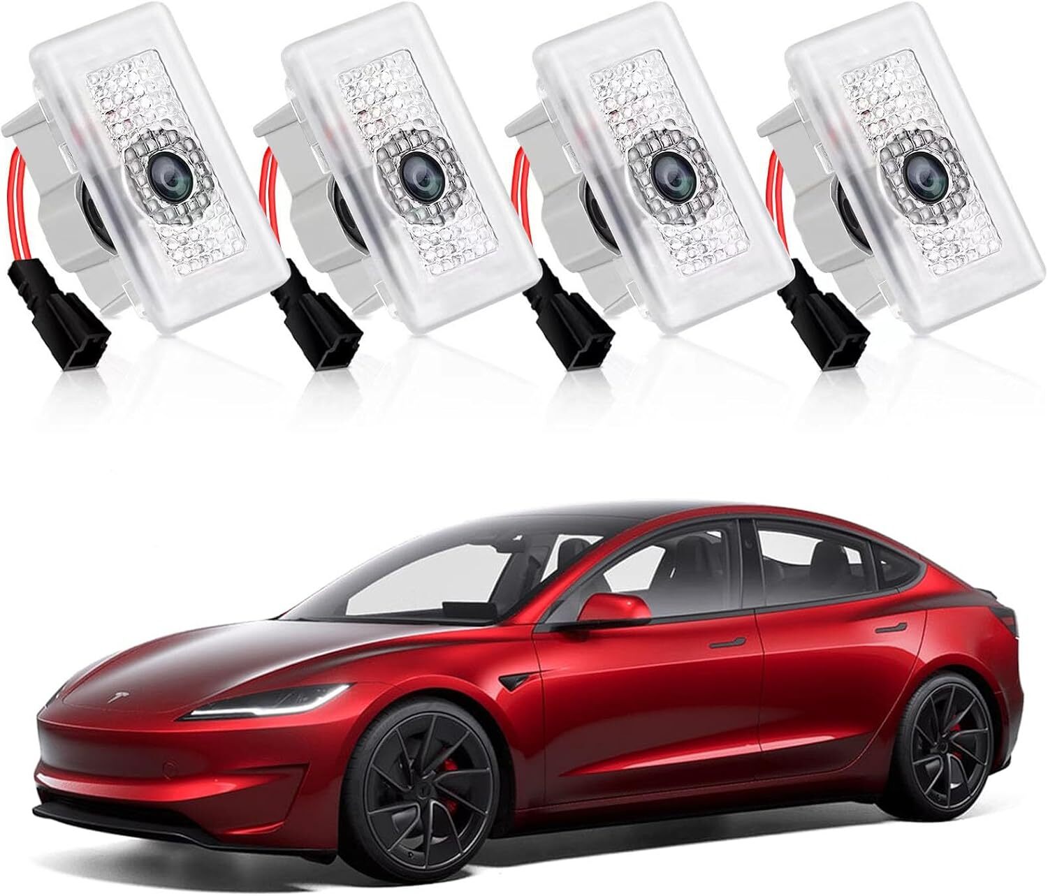 4PCS Tesla Puddle Lights Car Door Projector LED 3D Laser Ghost Shadow Light