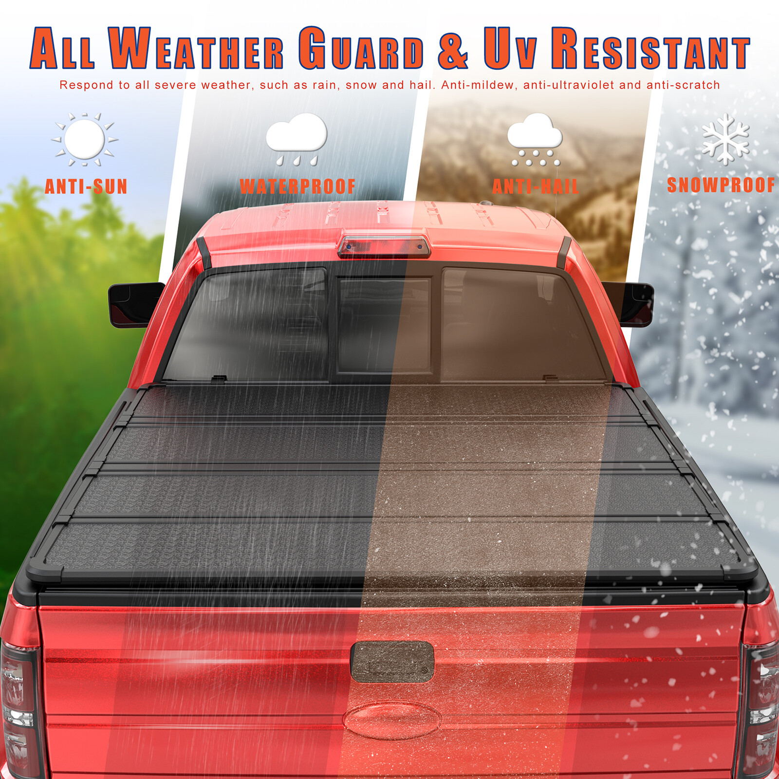 4-Fold 5.5/5.6FT Truck Bed Hard Tonneau Cover For 2004-2015 Nissan Titan w/ Lamp