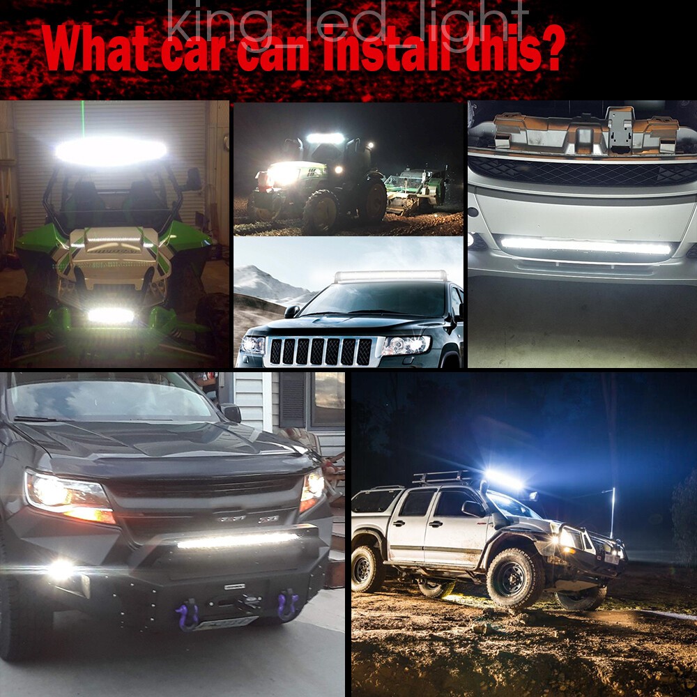 52” 1200W LED Light Bar + 22”+ 4″ Pods Combo Kit for Jeep Wrangler JK TJ CJ JL