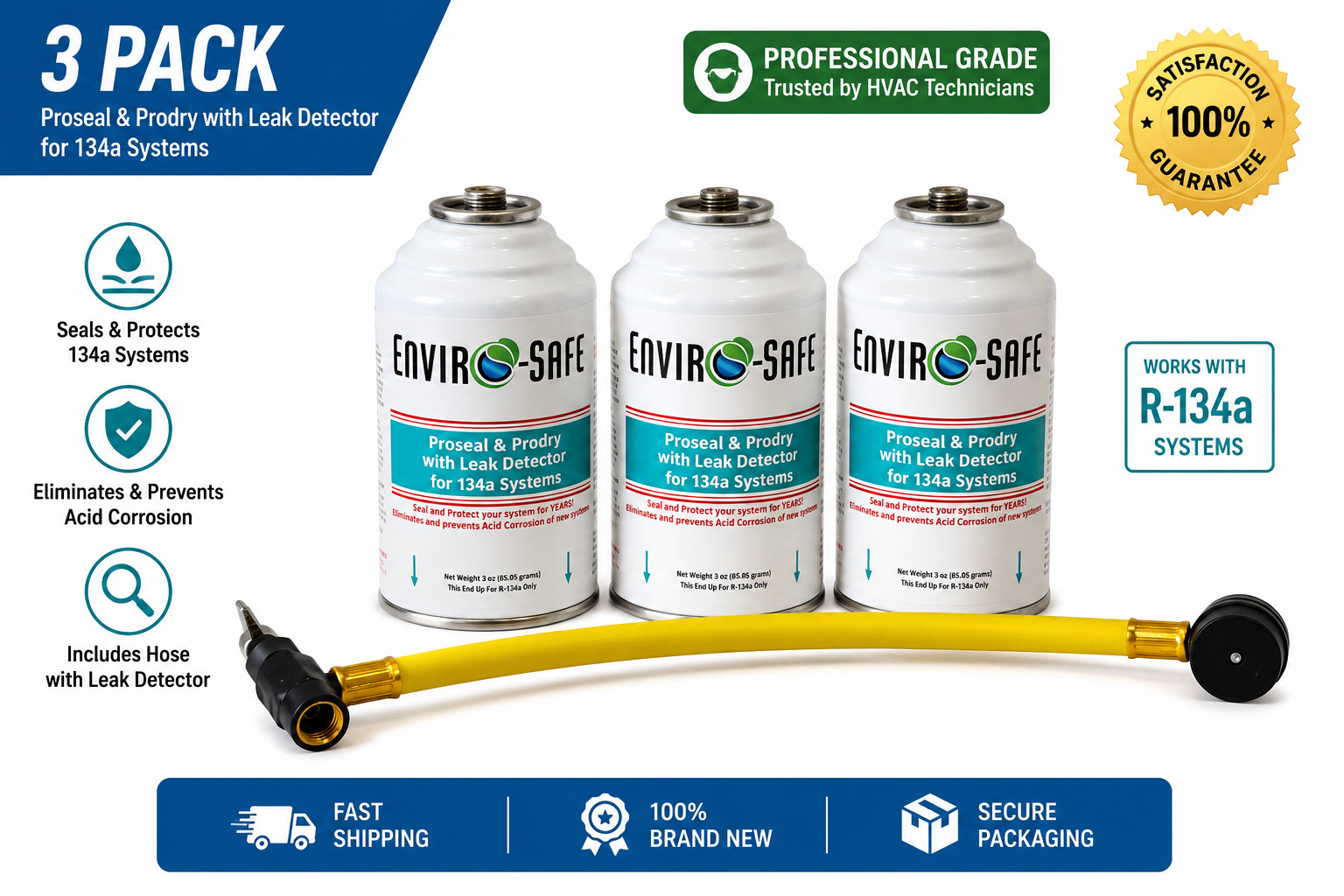 Enviro-Safe, Proseal, Prodry & Leak Detector, for R134a Auto AC, 3 oz. with hose