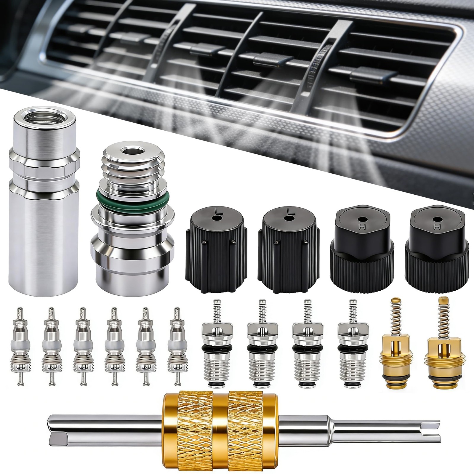 TWTADE 19PCS Air Conditioning Valve Core Kit – Car AC R12 R134a Teflon