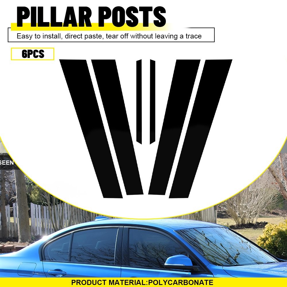 Gloss Black Pillar Posts Fit BMW 3-Series F30 2013-2018 Door Trim Piano Decal 6X