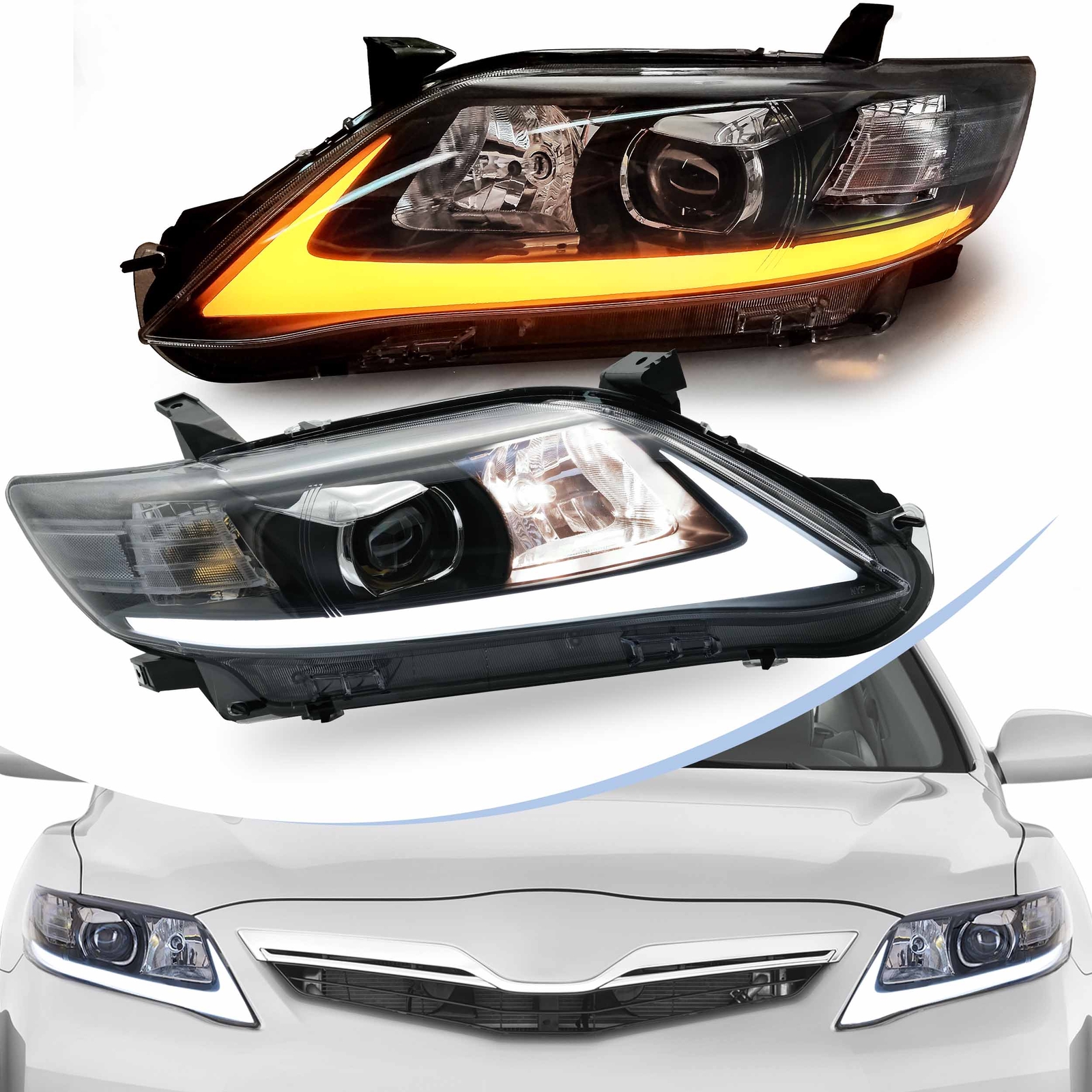 VLAND LED DRL Projector Headlights For Toyota Camry 2010 2011 w/Sequential Lamps