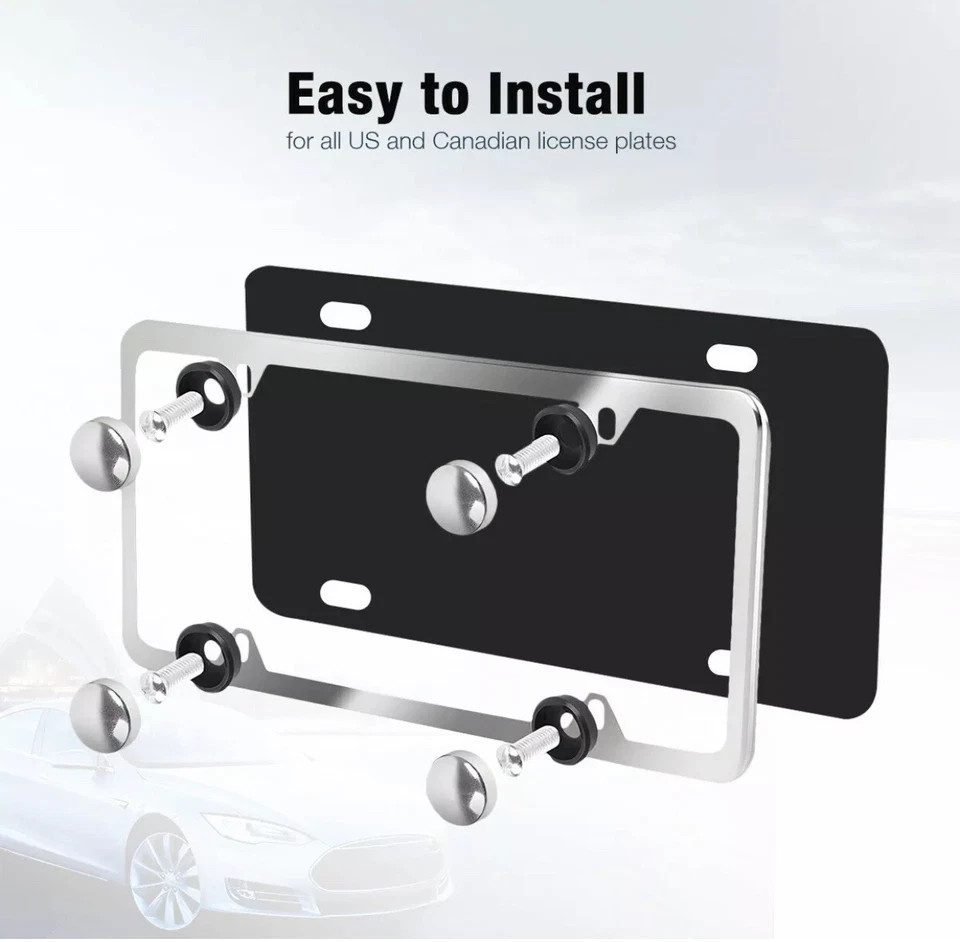 2Pcs Chrome Stainless Steel Metal License Plate Frame Tag Cover With Screw Caps~
