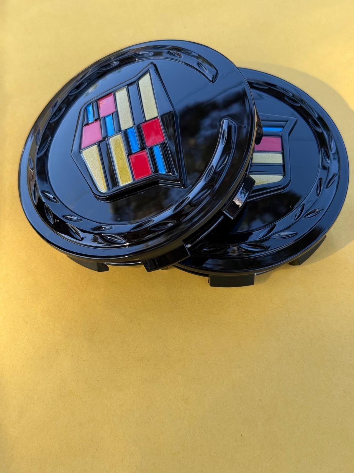 4 X Cadillac Black Center Caps 83MM, Satisfaction Guaranteed!