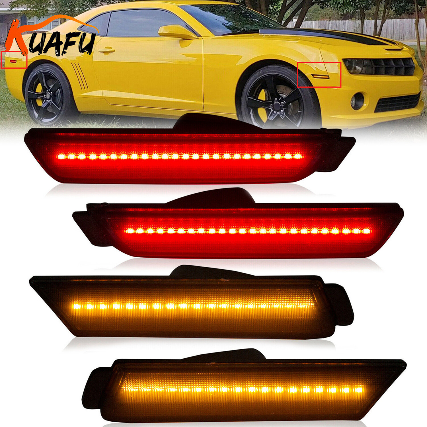 4PCS LED Bumper Side Smoked Marker Light Lamps Set For 2010-2015 Chevy Camaro