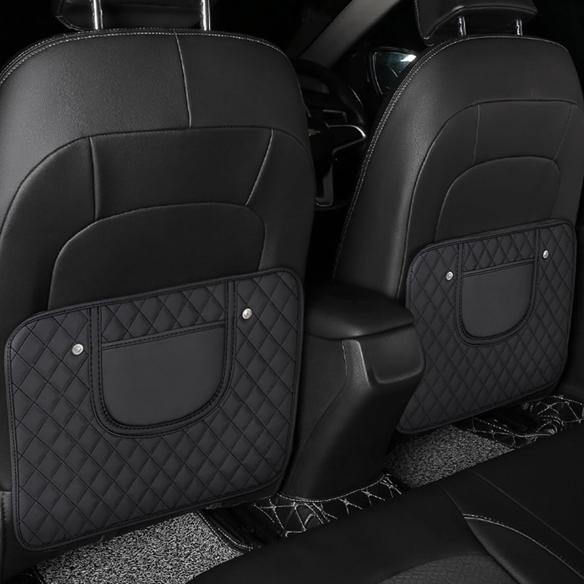 Suvnie 2 PCS Car Kick Mats, Leather Back 17.73×13.98 inches, Black &