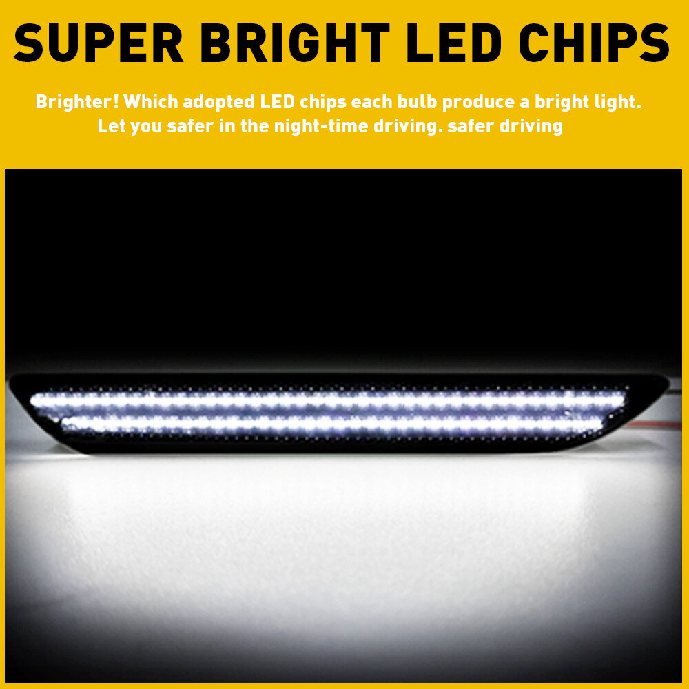 2PCS Smoked White LED Rear Bumper Side Marker Lights For 2015-2022 Ford Mustang