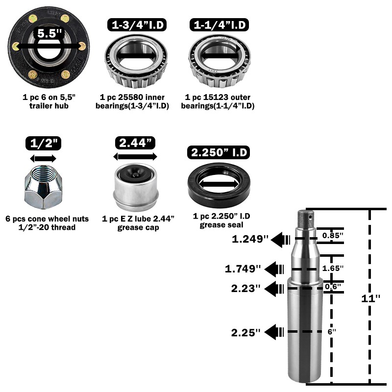 6 x 5.5″ Replacement Idler Round Spindle #42 fits Dexter ALKO Axis Spindle 6000#