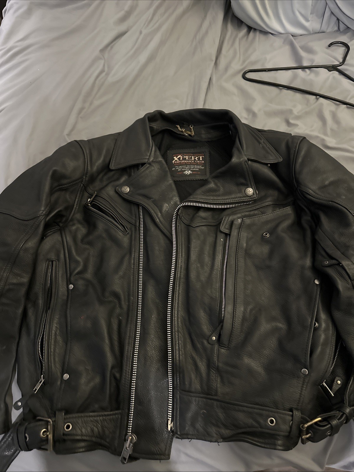 Xpert Performance Leather Motorcycle Jacket Black, Snap-Out Lining, Size XL