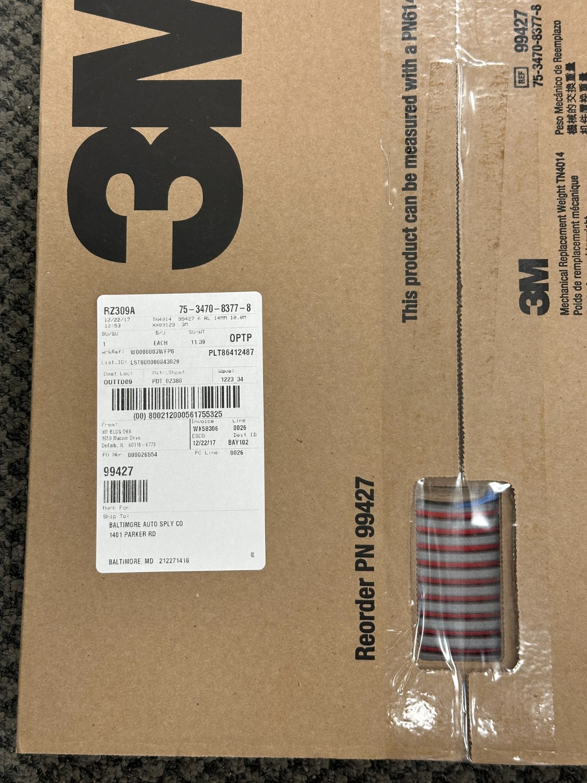3M 99427 Mechanical Replacement Wheel Weight Roll TN4014, 13.5mm X 10m